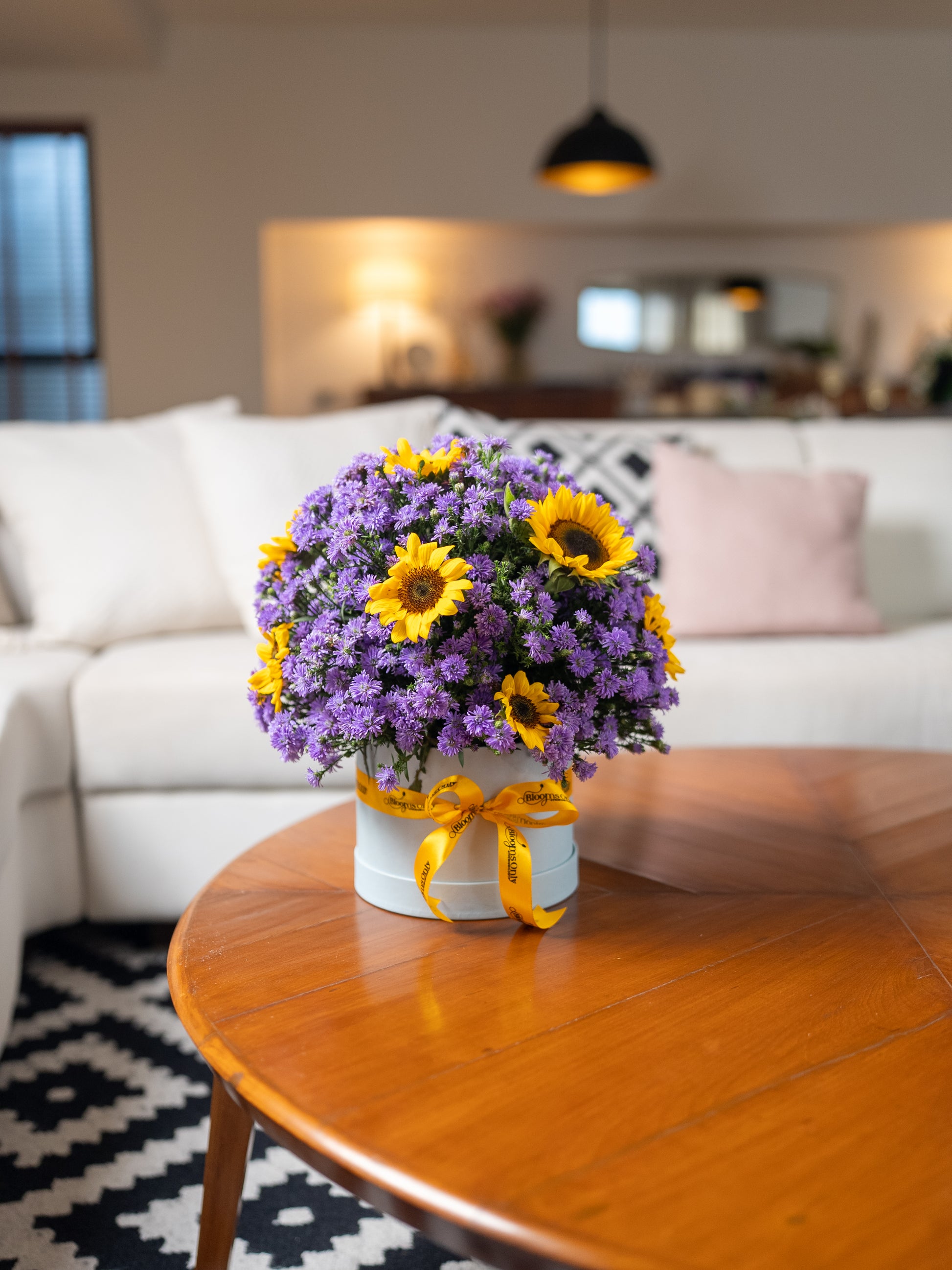 Violet Sunshine Box Bouquet by BloomsOnly - Pune's #1 Flower delivery website
