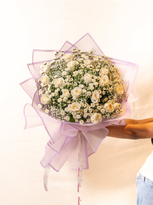 Pure Elegance Hand Bouquet by BloomsOnly - Pune's #1 Flower delivery website