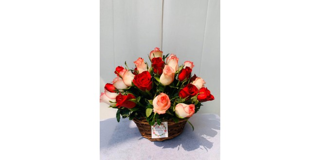 Eternal Loyalty - Bi Colour Roses Basket Bouquet