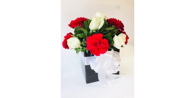 Carnations and Roses in Black Box