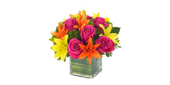 Mix Roses and Lilies Flower Arrangements with A Vase