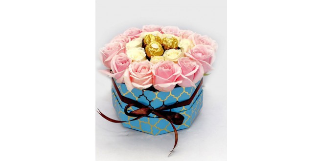 Pinky Love - Pink and Yellow Roses Premium Box Bouquet