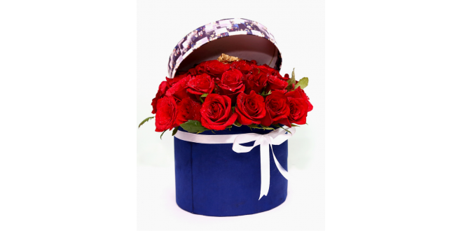 Red Roses Blue Box Bouquet