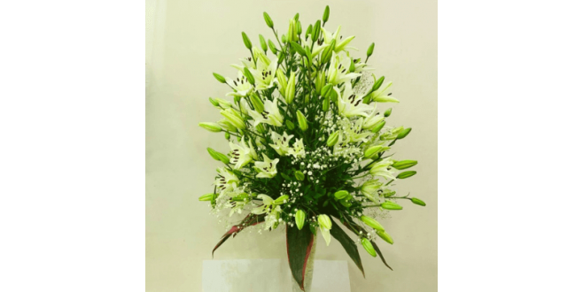 White Asiatic Lilies Arrangement with Vase