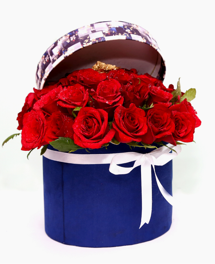 Red Roses Blue Box Bouquet