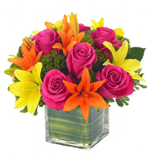 mix roses and lilies flower arrangement