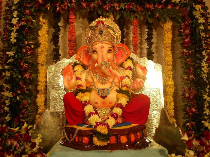 Ganapati Decoration with Flowers